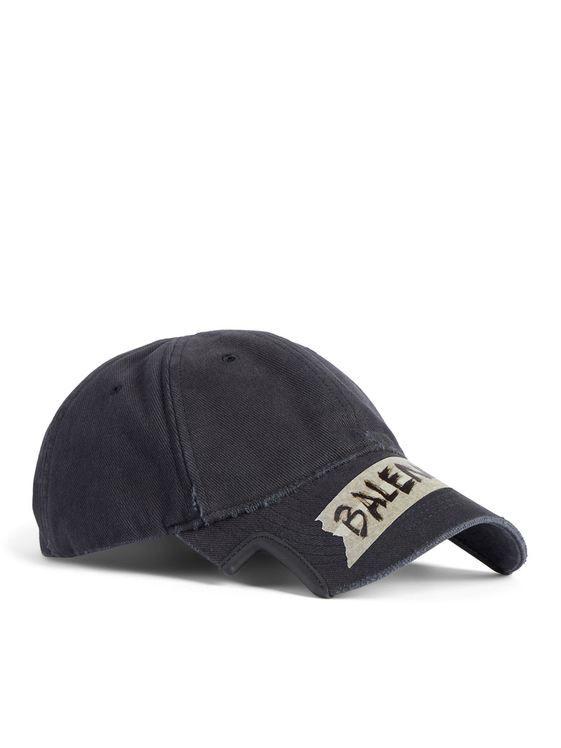 BERRETTO MASKING TAPE IN DRILL DI COTONE NERO EFFETTO SLAVATO