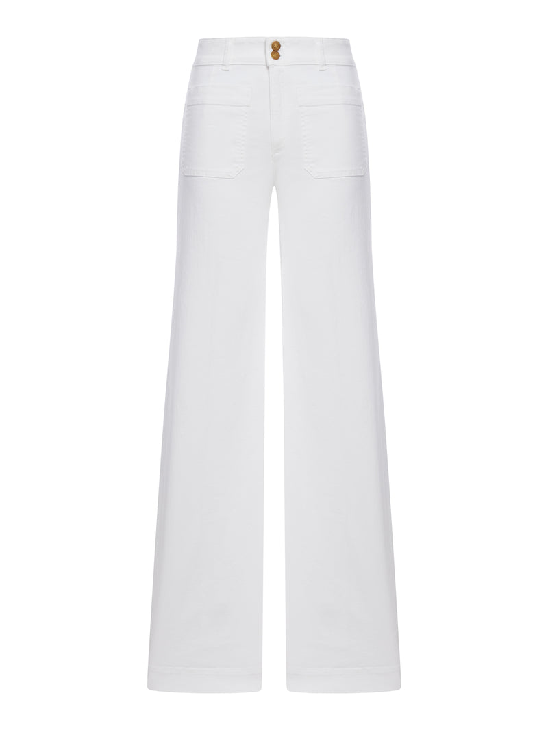 JEANS JANE WIDE LEG IN COTONE BIANCO CON BOTTONI DORATI