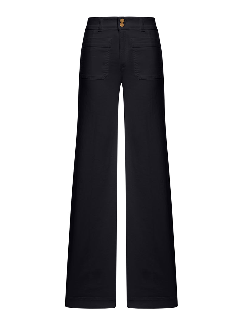 JEANS JANE WIDE LEG IN COTONE NERO CON BOTTONI DORATI