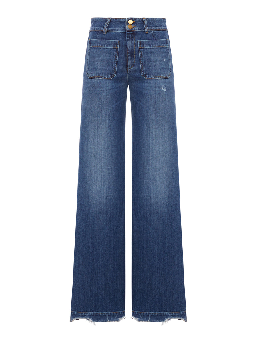 JEANS JANE WIDE LEG IN DENIM BLU CON DETTAGLI SFRANGIATI