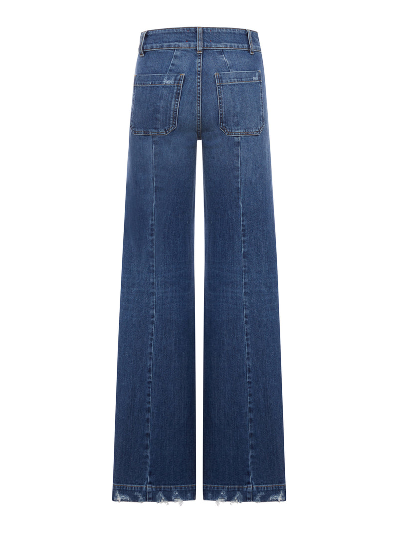 JEANS JANE WIDE LEG IN DENIM BLU CON DETTAGLI SFRANGIATI