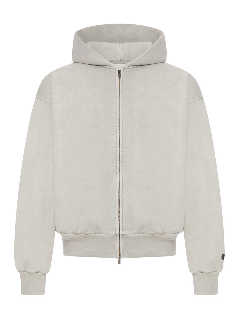 FELPA IN COTONE CON ZIP E CAPPUCCIO