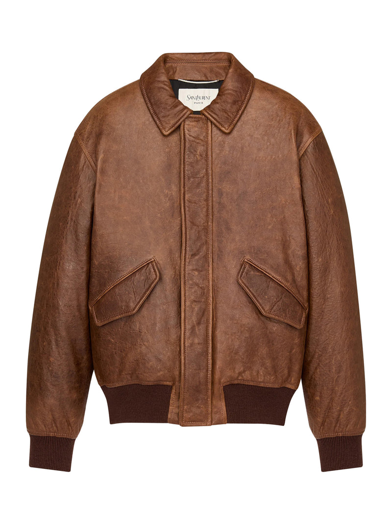GIACCA BOMBER IN PELLE DI AGNELLO GRANULATA VINTAGE