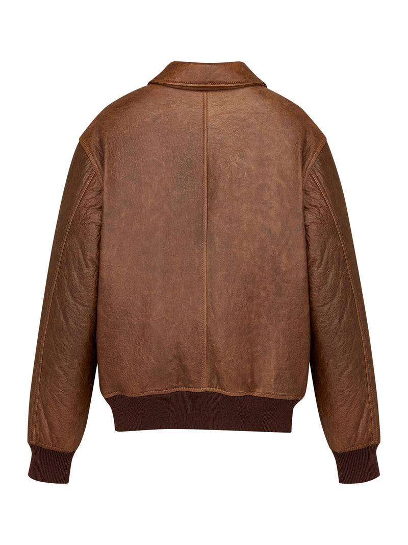 GIACCA BOMBER IN PELLE DI AGNELLO GRANULATA VINTAGE
