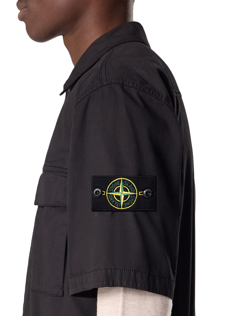 CAMICIA A MANICA CORTA IN TWILL DI COTONE BIOLOGICO STRETCH