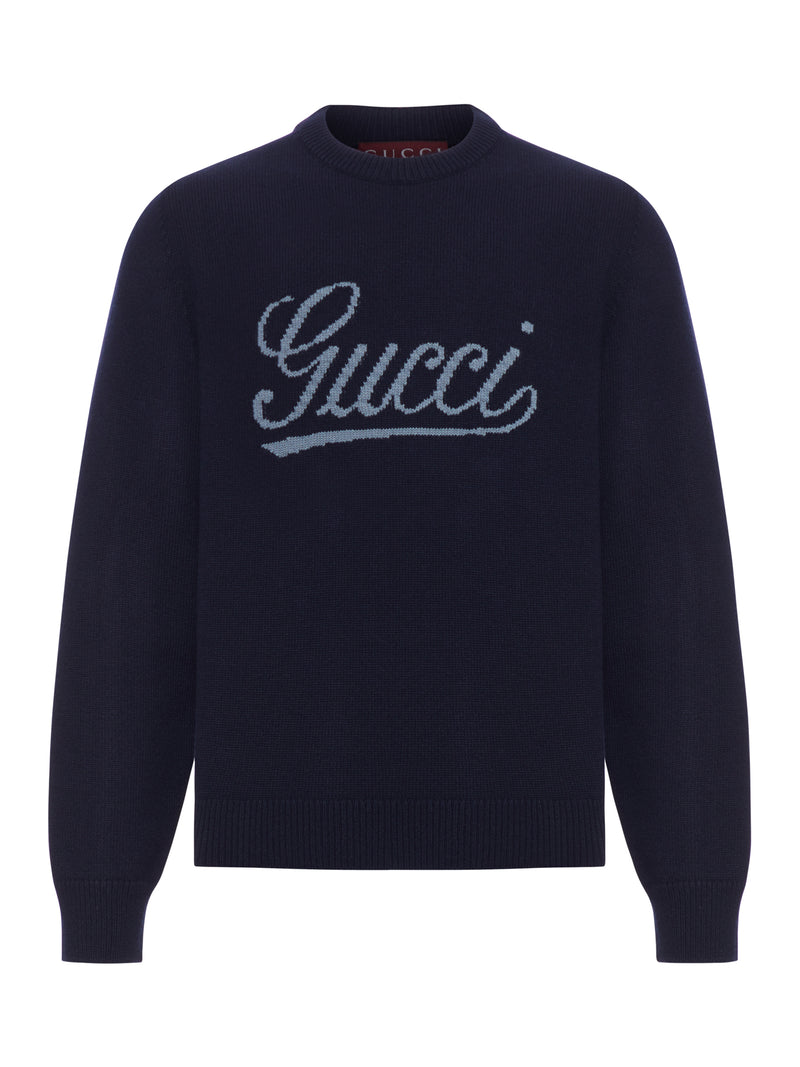 MAGLIONE IN LANA CON LOGO GUCCI FRONTALE A CONTRASTO