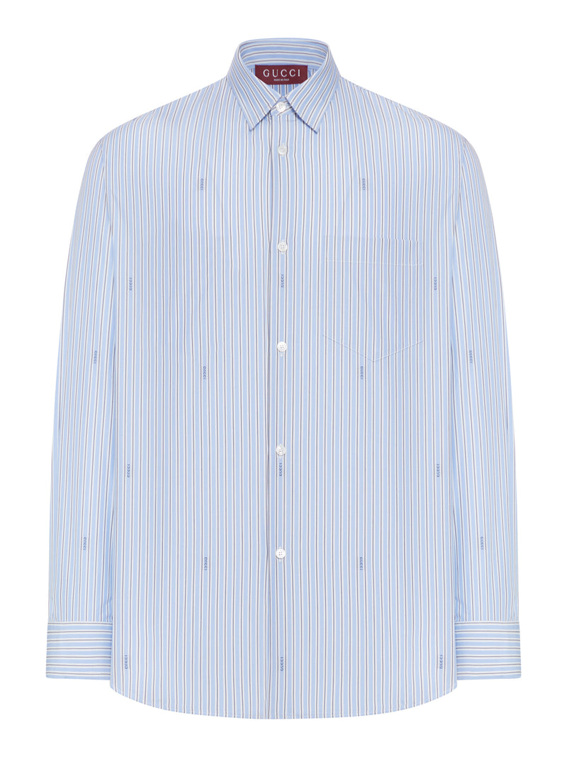 CAMICIA IN POPELINE DI COTONE A RIGHE E LOGO GUCCI