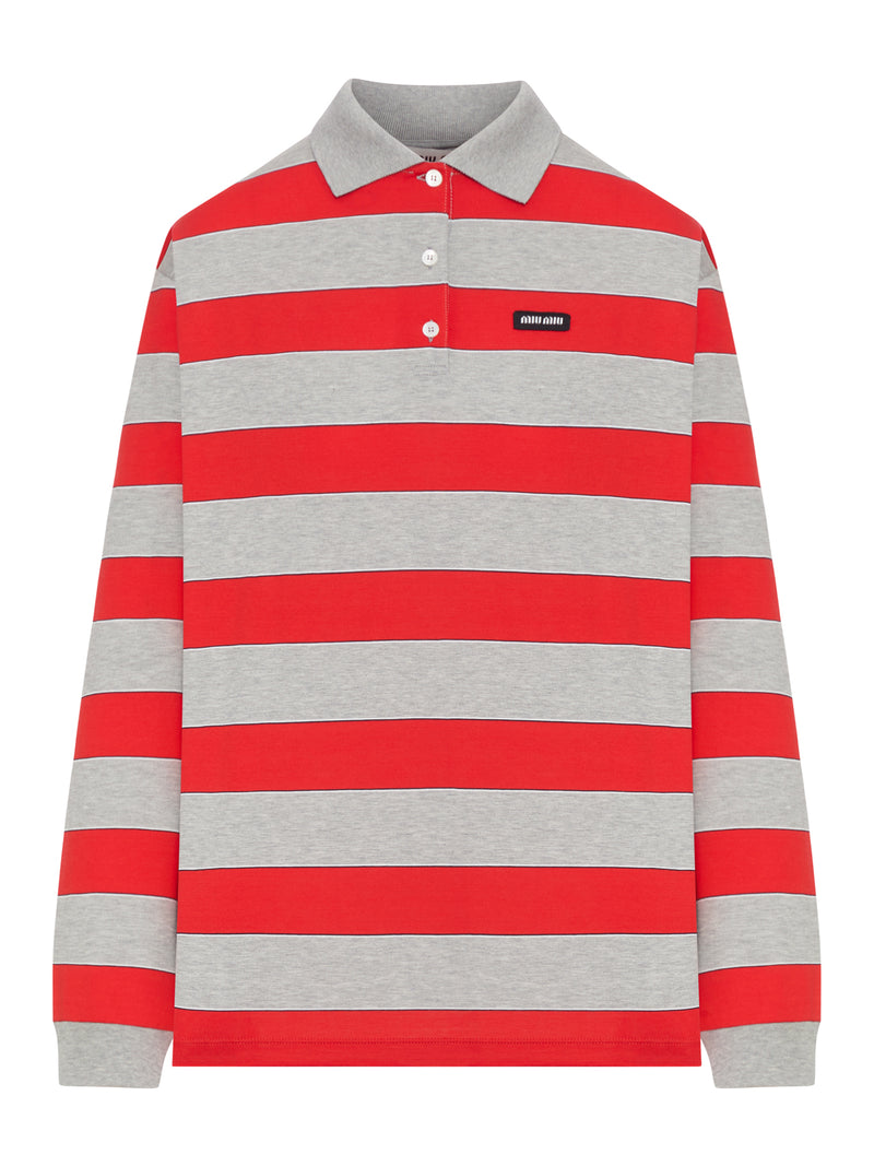 POLO IN JERSEY DI COTONE A RIGHE  CON PATCH LOGO