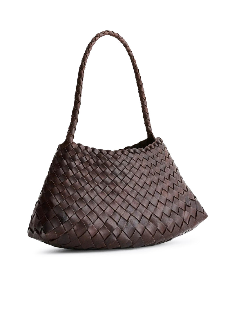MINI BAG ROSANNA IN PELLE INTRECCIATA DARK BROWN