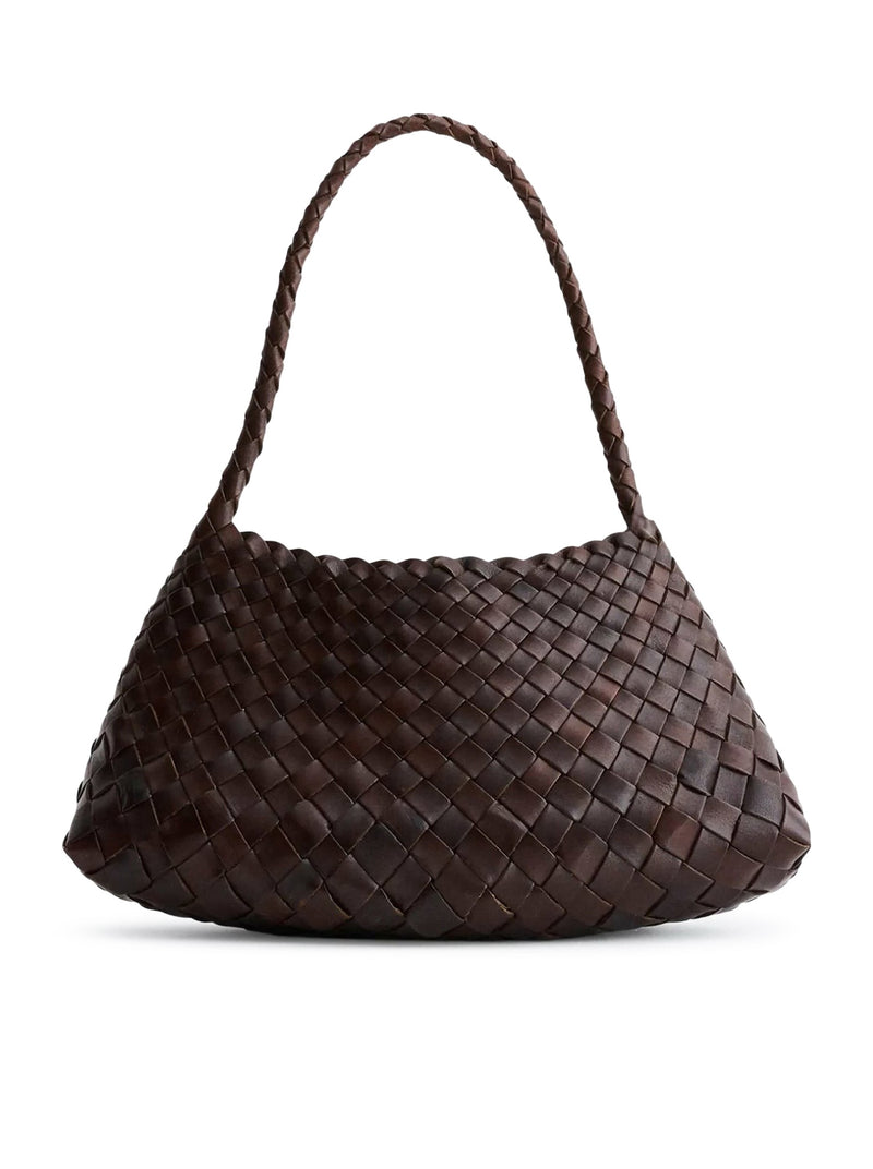 MINI BAG ROSANNA IN PELLE INTRECCIATA DARK BROWN