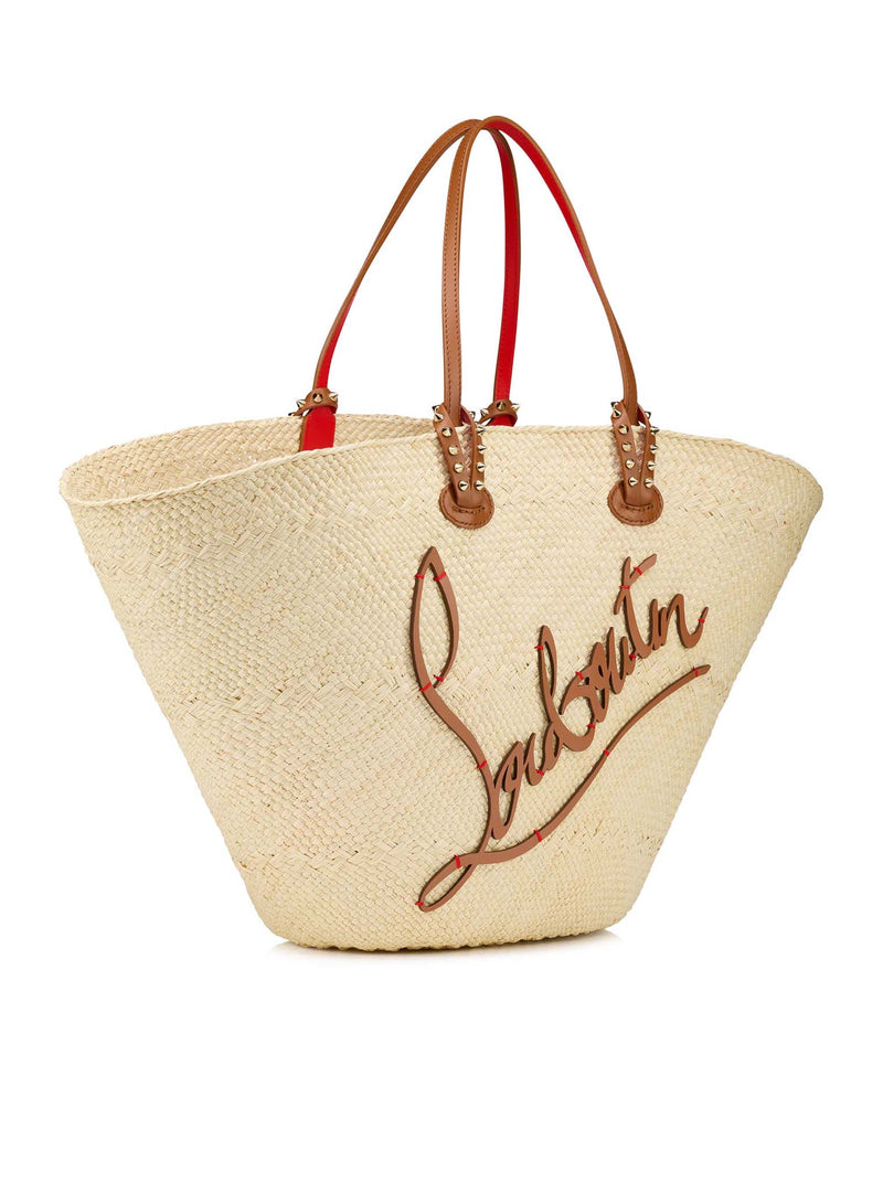 BORSA TOTE CABATA LARGE IN RAFIA E PELLE DI VITELLO