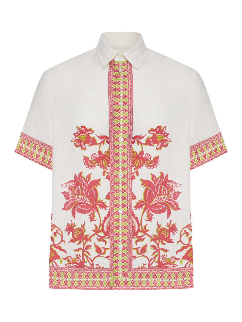 CAMICIA OVER IN LINO CON STAMPA PIAZZATA FLOREALE