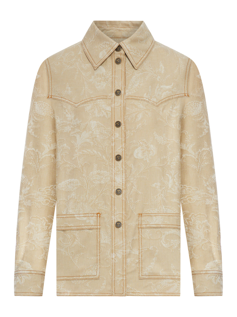 CAMICIA OVERSHIRT IN JACQUARD CON MOTIVO FLOREALE TONO SU TONO