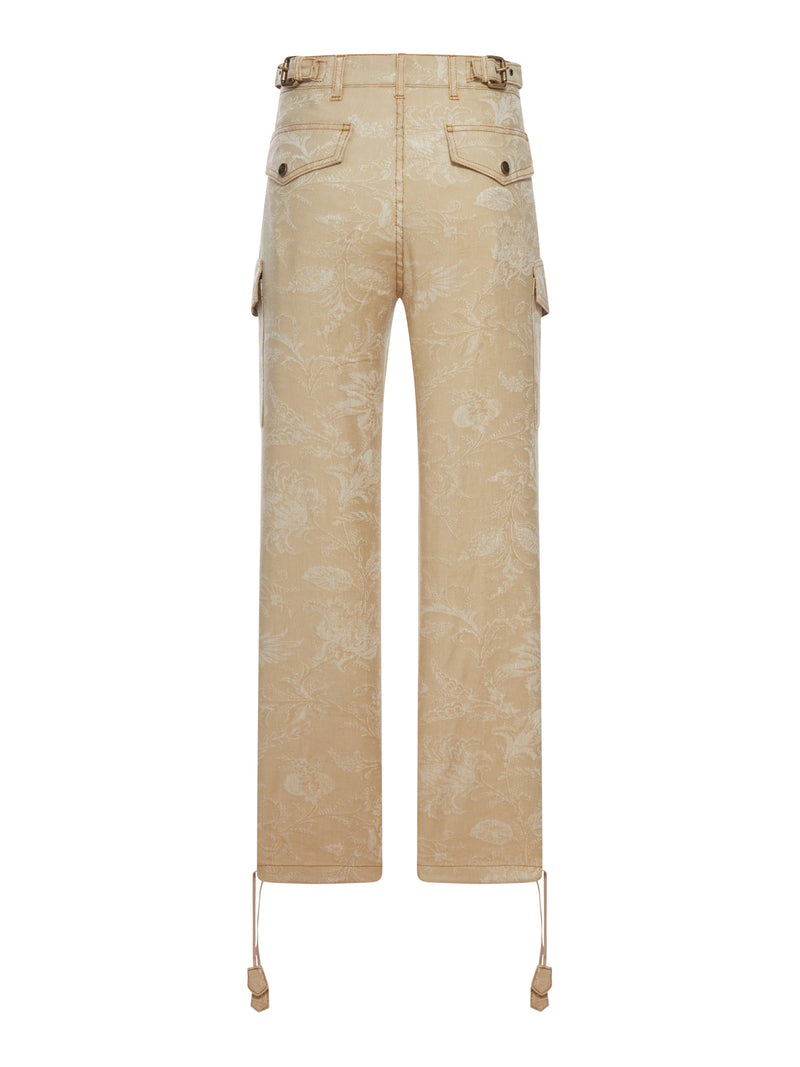 PANTALONE CARGO JACQUARD CON MOTIVO FLOREALE E COULISSE AL FONDO