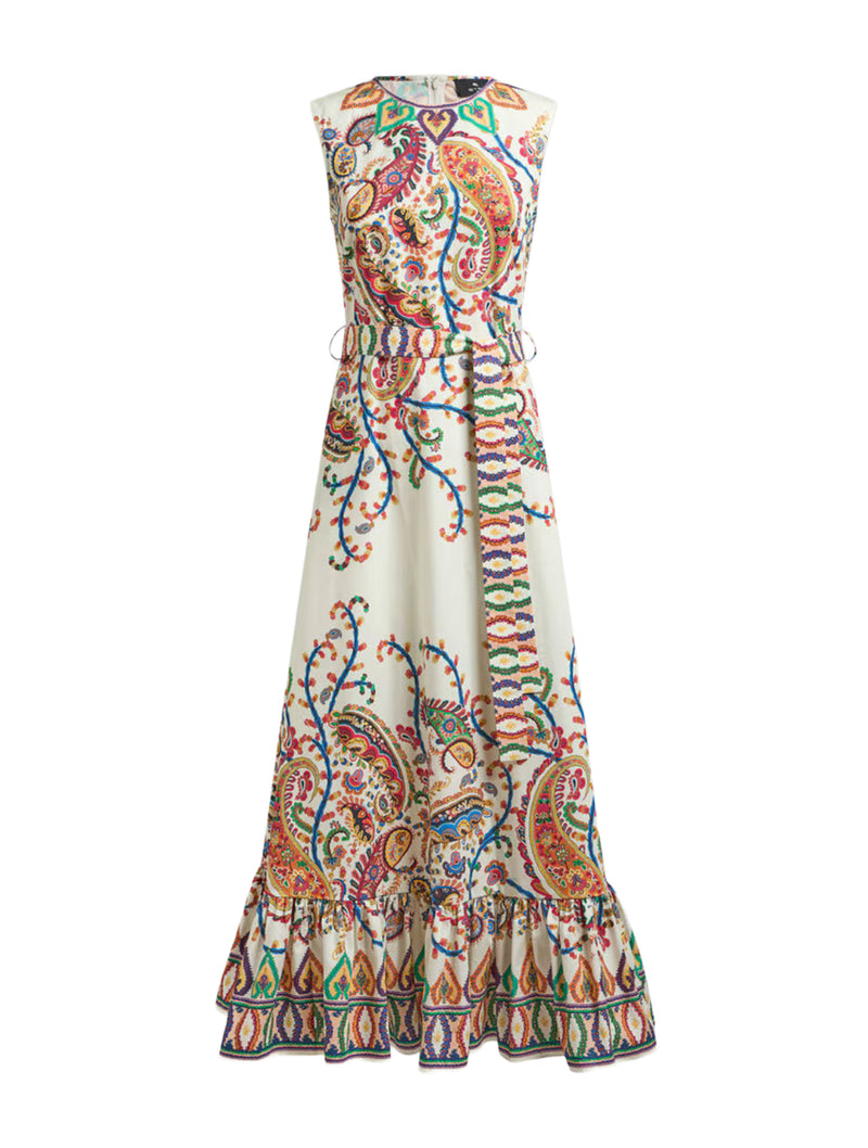 ABITO LUNGO IN COTONE CON STAMPA PIAZZATA PAISLEY FLOREALE