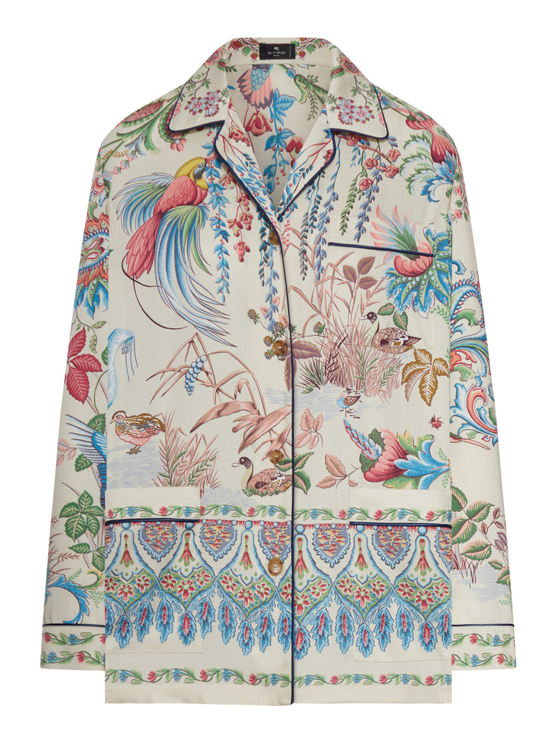 CAMICIA IN TWILL CON STAMPA PIAZZATA FLORA E FAUNA