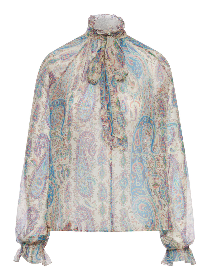 BLUSA IN CREPON DI SETA CON FOULARD E MOTIVO PAISLEY FOLIAGE