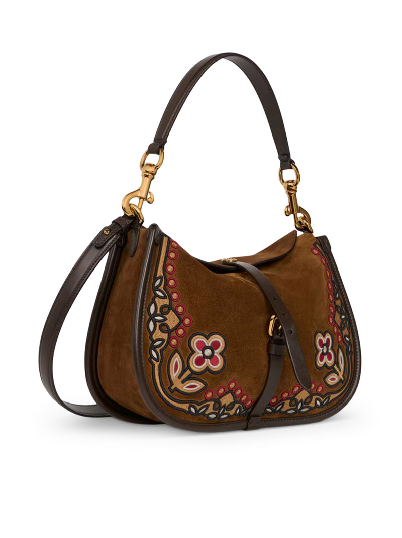 BORSA PONY MEDIA IN SUEDE CON RICAMO