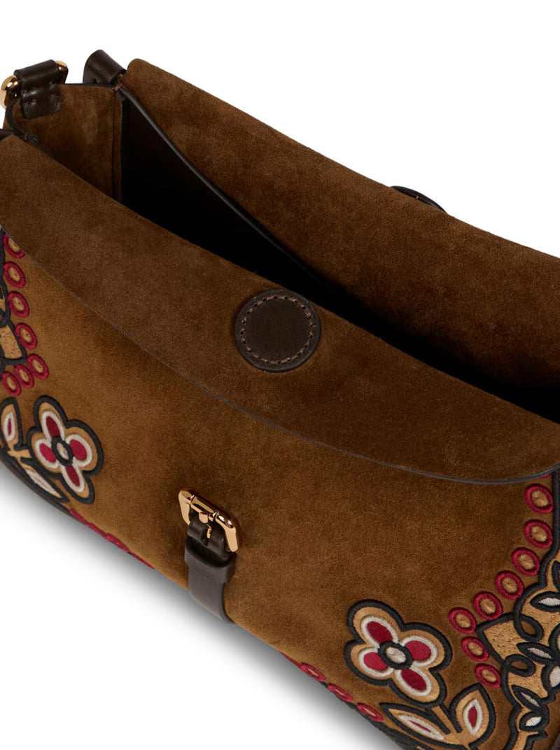 BORSA PONY MEDIA IN SUEDE CON RICAMO