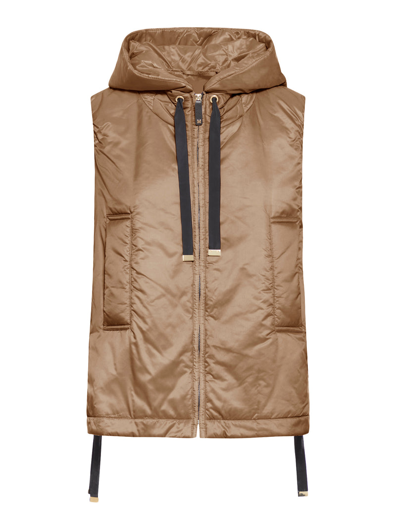 GILET IMBOTTITO CON CAPPUCCIO IN TELA ANTIGOCCIA