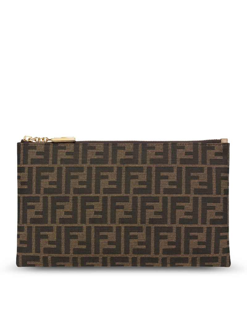 POUCH PIATTA MEDIUM BAGUETTE IN TESSUTO JACQUARD FF MARRONE