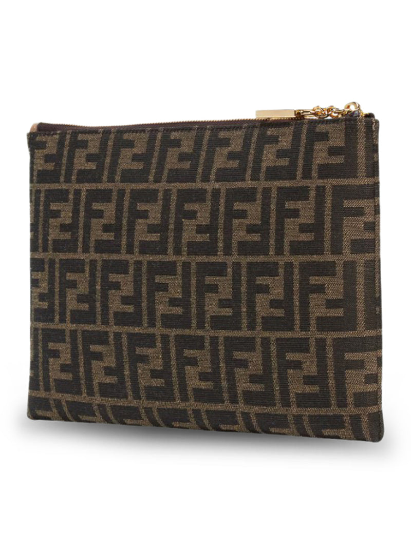 POUCH PIATTA MEDIUM BAGUETTE IN TESSUTO JACQUARD FF MARRONE