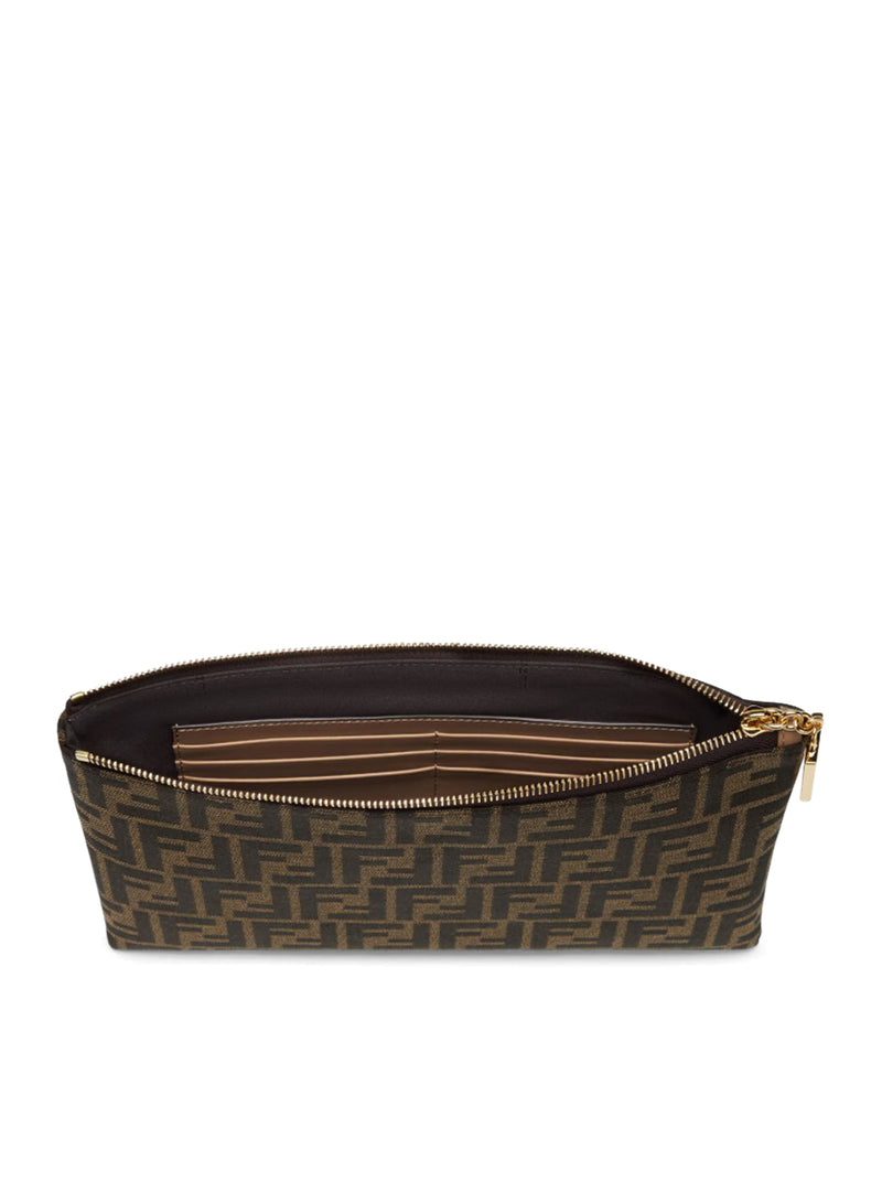POUCH PIATTA MEDIUM BAGUETTE IN TESSUTO JACQUARD FF MARRONE