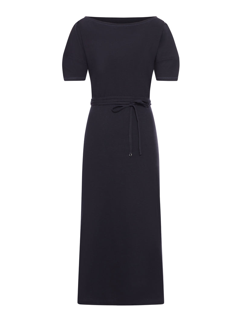 ABITO CON SPALLE SCOPERTE IN JERSEY DI COTONE E LINO PESANTE