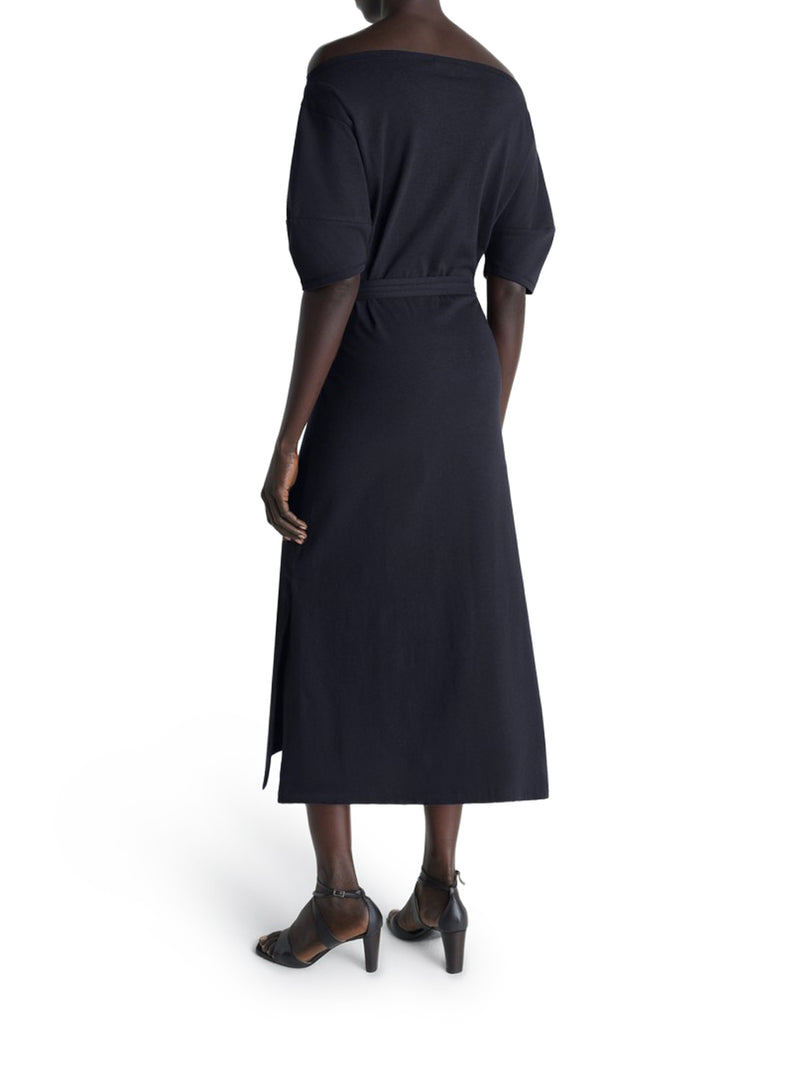 ABITO CON SPALLE SCOPERTE IN JERSEY DI COTONE E LINO PESANTE