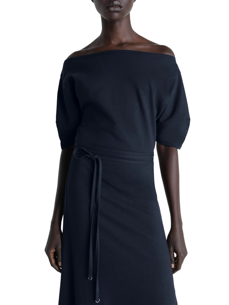 ABITO CON SPALLE SCOPERTE IN JERSEY DI COTONE E LINO PESANTE