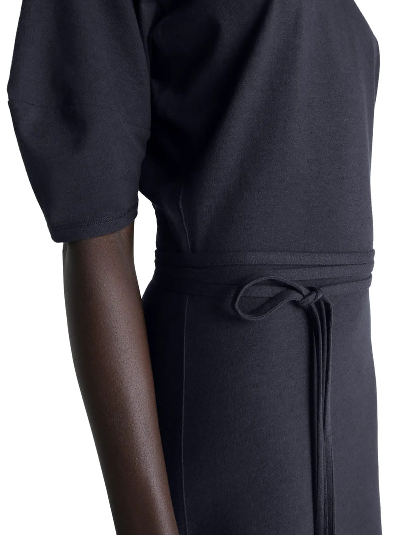 ABITO CON SPALLE SCOPERTE IN JERSEY DI COTONE E LINO PESANTE