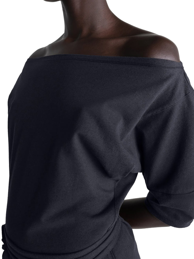 ABITO CON SPALLE SCOPERTE IN JERSEY DI COTONE E LINO PESANTE