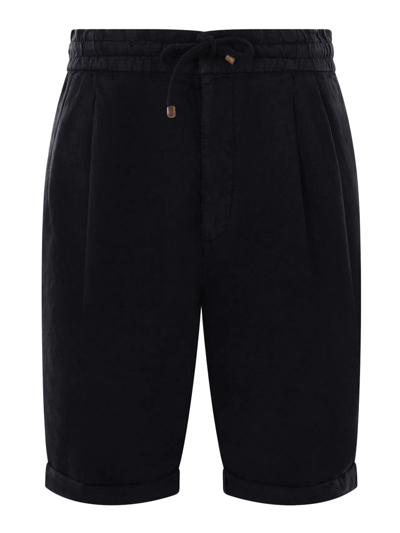 BERMUDA IN GABARDINA DI LINO TINTO CAPO CON COULISSE E PINCE