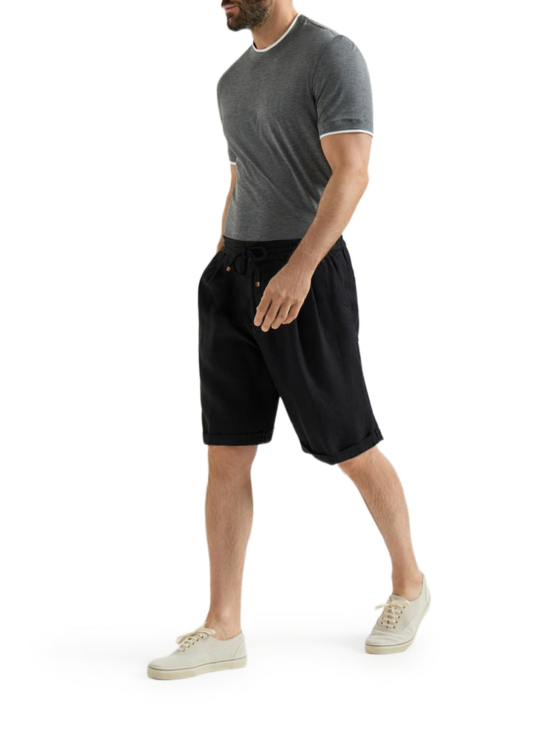 BERMUDA IN GABARDINA DI LINO TINTO CAPO CON COULISSE E PINCE