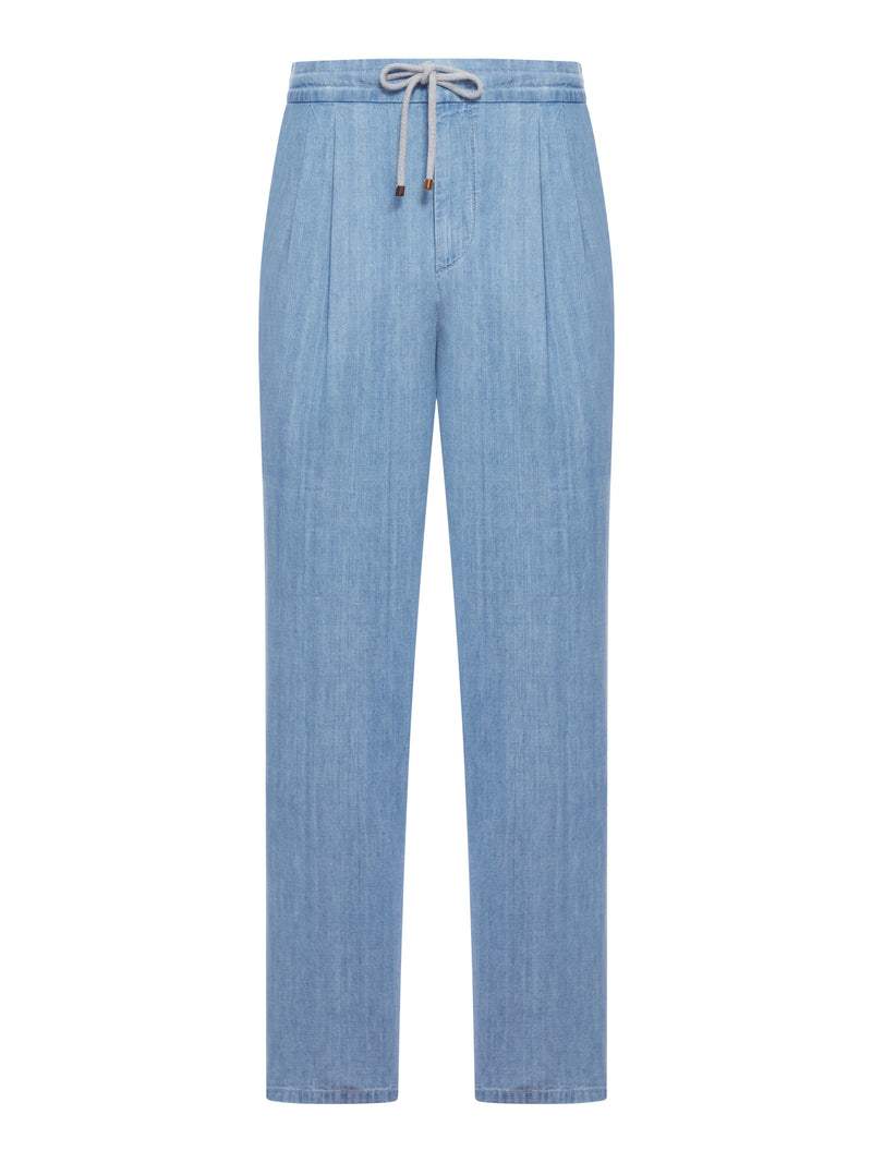 PANTALONE IN DENIM LEGGERO CON COULISSE E DOPPIA PINCE