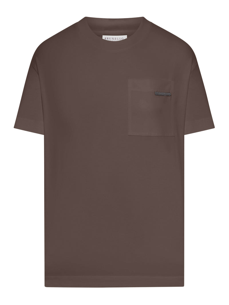 T-SHIRT GIROCOLLO IN COTONE CON APPLICAZIONE MONILE