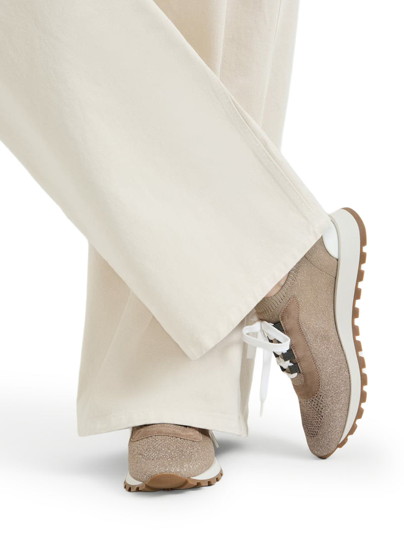 RUNNERS IN CAMOSCIO E MAGLIA DI COTONE SPARKLING CON SHINY EYELETS