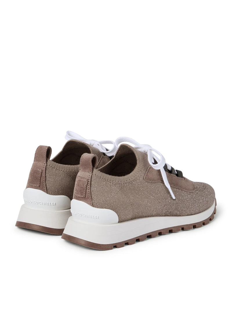 RUNNERS IN CAMOSCIO E MAGLIA DI COTONE SPARKLING CON SHINY EYELETS