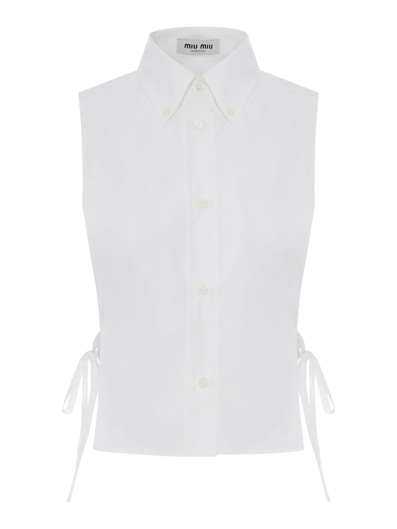 CAMICIA IN POPELINE SENZA MANICHE CON NASTRI