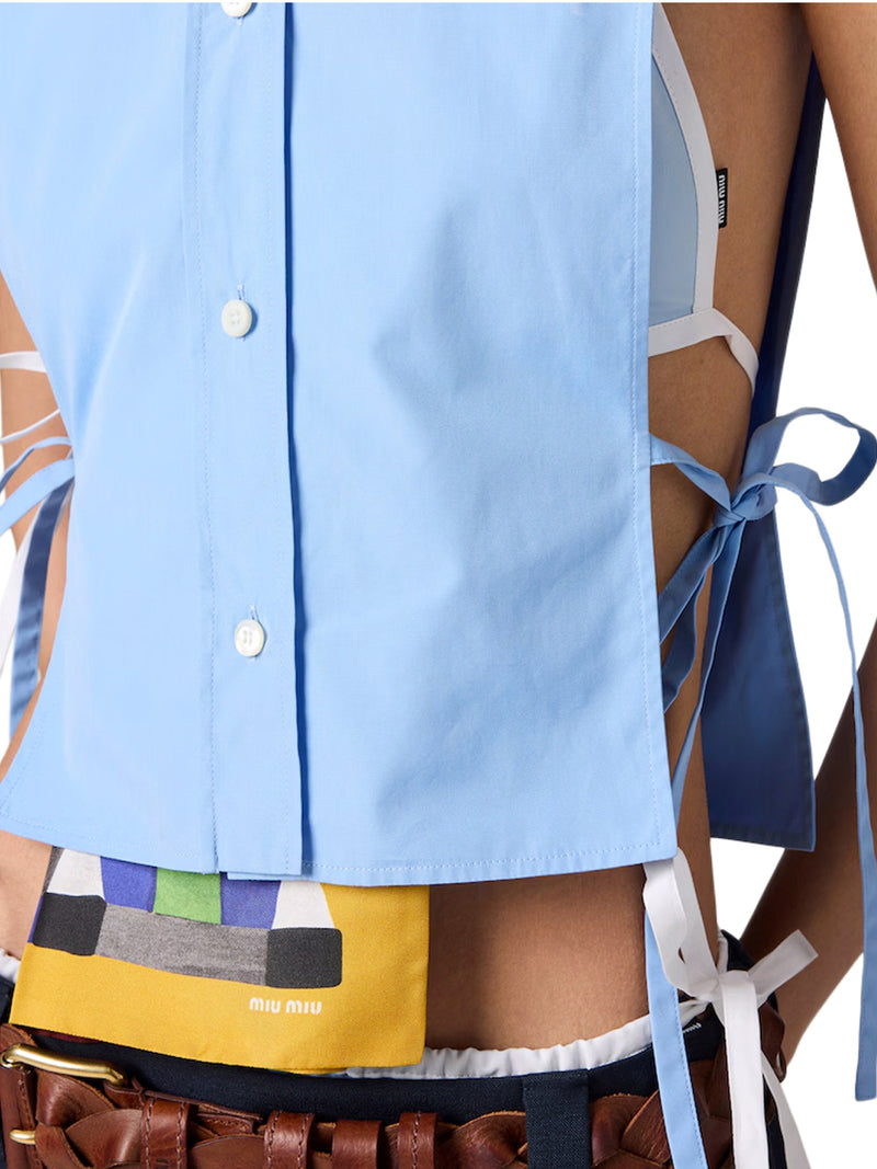 CAMICIA IN POPELINE SENZA MANICHE CON NASTRI