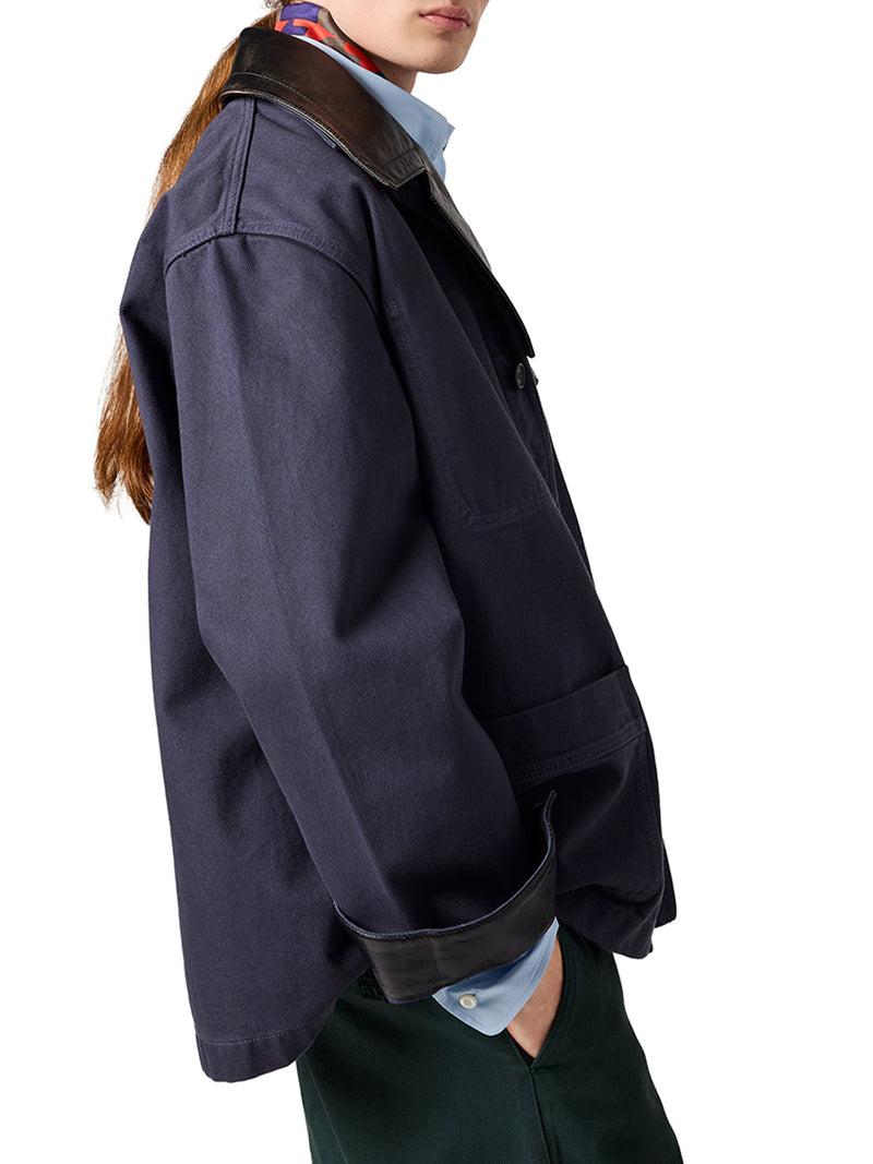 GIACCA MONOPETTO IN GABARDINE E PELLE