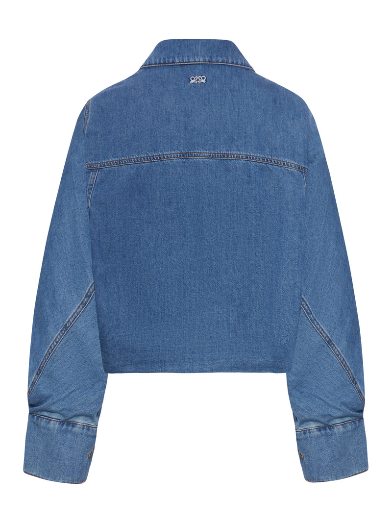 GIACCA CROPPED IN DENIM CON MANICHE AMPIE