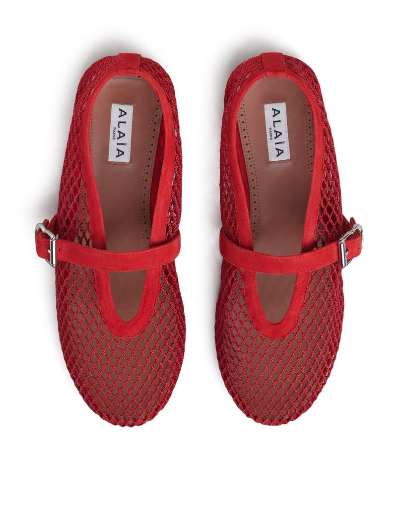 BALLERINE FLAT IN RETE E PELLE SCAMOSCIATA