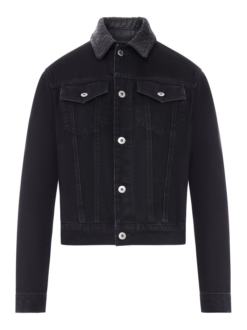 GIACCA DI JEANS CON COLLETTO IN PELLE INTRECCIATO