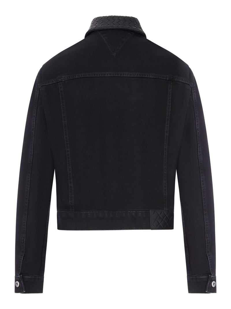 GIACCA DI JEANS CON COLLETTO IN PELLE INTRECCIATO