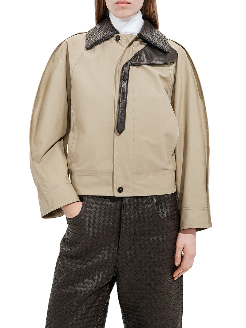 GIACCA DI COTONE CON COLLETTO IN PELLE