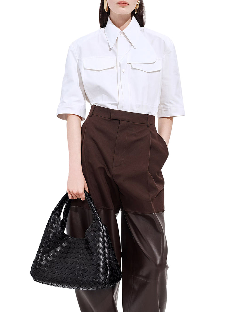 BORSA CAMPANA IN PELLE INTRECCIATA