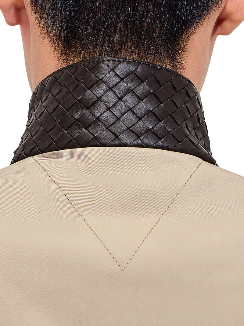 BLUSON IN COTONE CON COLLO IN PELLE INTRECCIATA