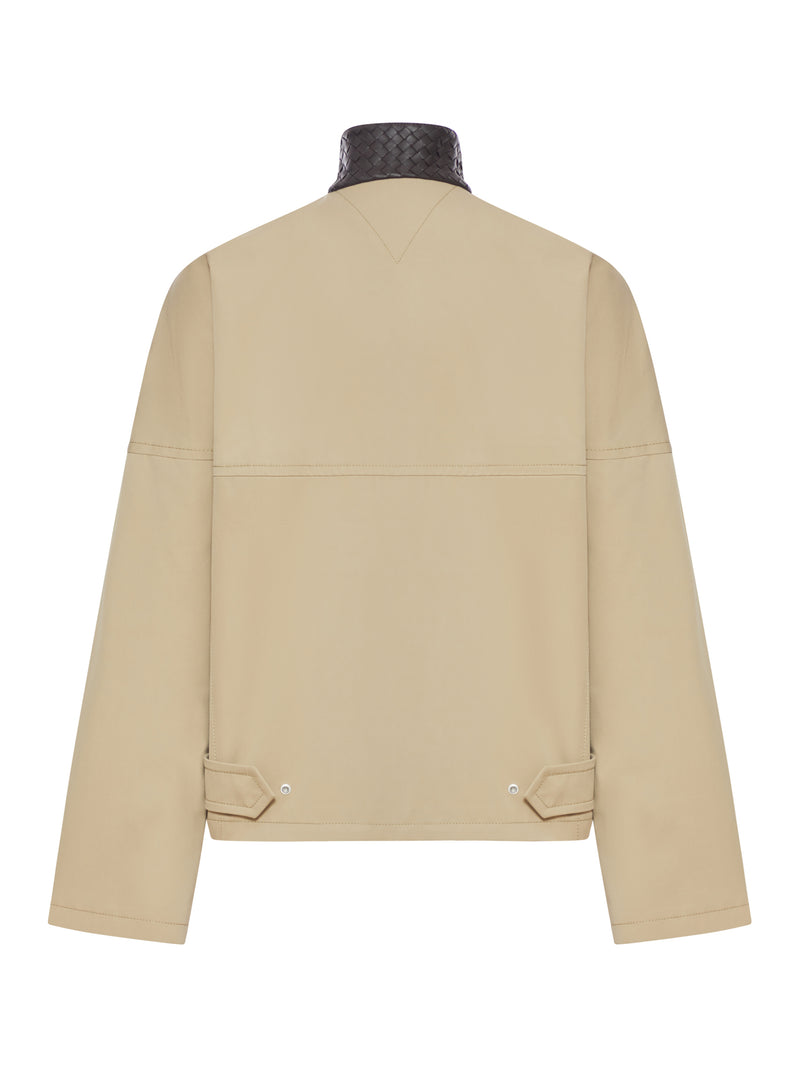 BLUSON IN COTONE CON COLLO IN PELLE INTRECCIATA