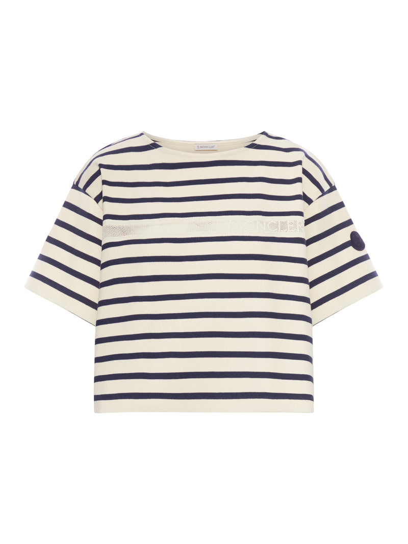 T-SHIRT CROP A RIGHE CON LOGO